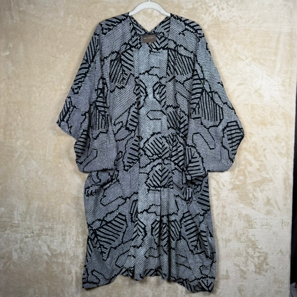 Bel Kazan Black White Geometric Abstract Kimono Duster Cardigan OS